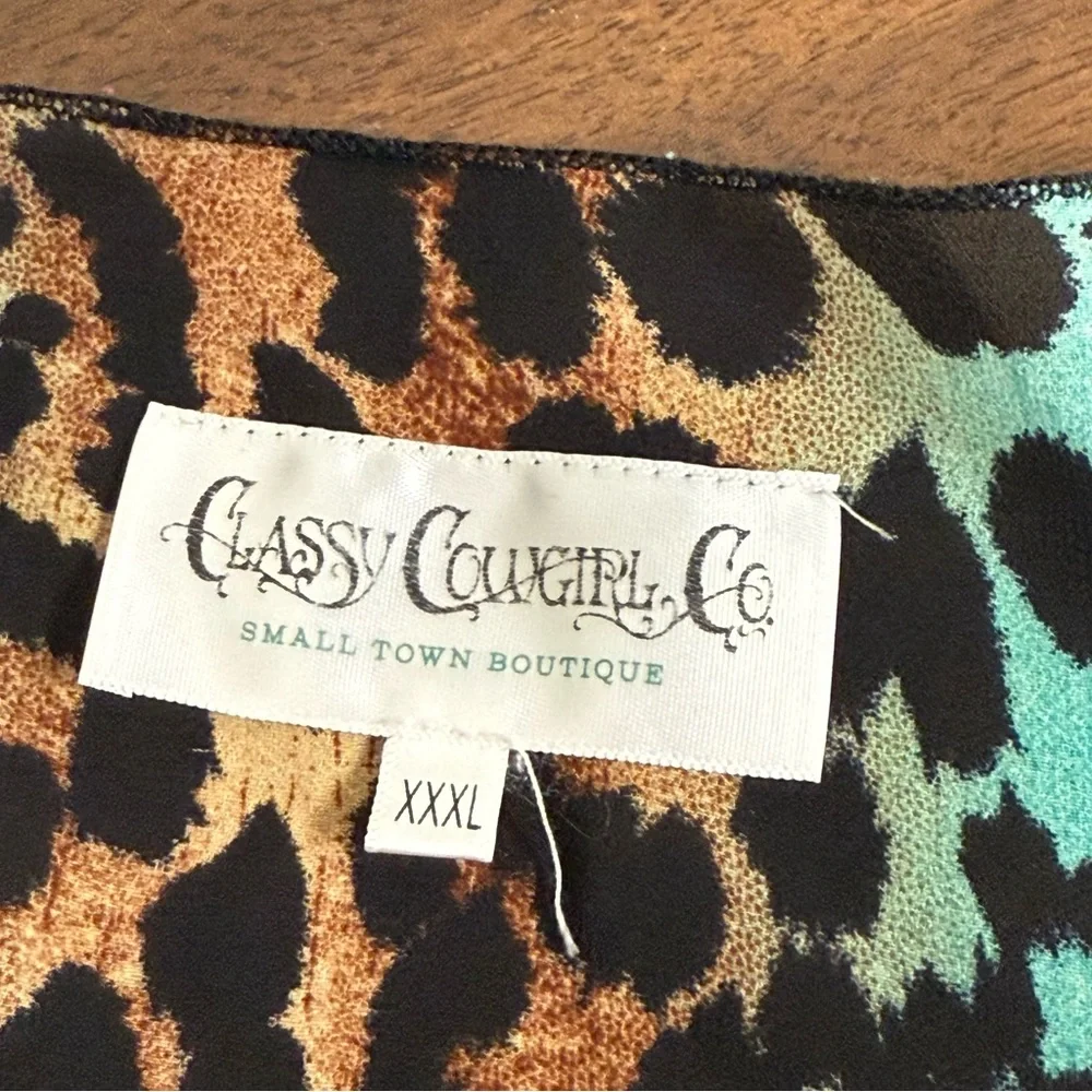 Classy Cowgirl Co XXXL Teal Leopard Print Kimono Cardigan Boho Western Chic - Picture 5 of 7